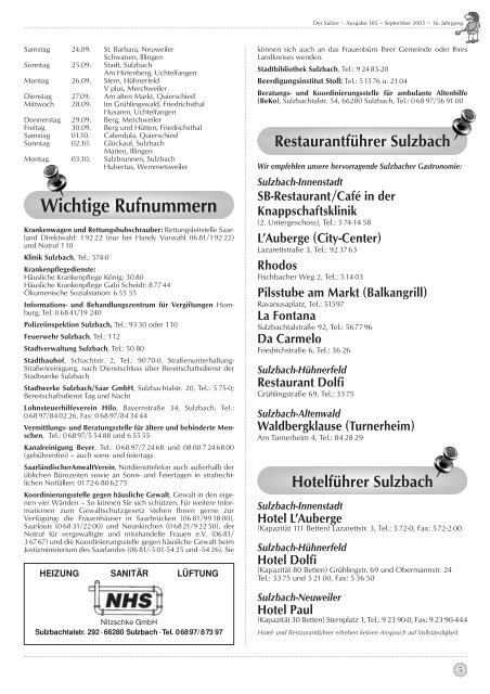 Der Sulzer â€¢ Ausgabe 185 â€“ September 2005 â€¢ 16. Jahrgang