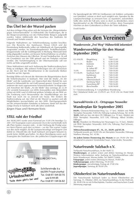 Der Sulzer â€¢ Ausgabe 185 â€“ September 2005 â€¢ 16. Jahrgang