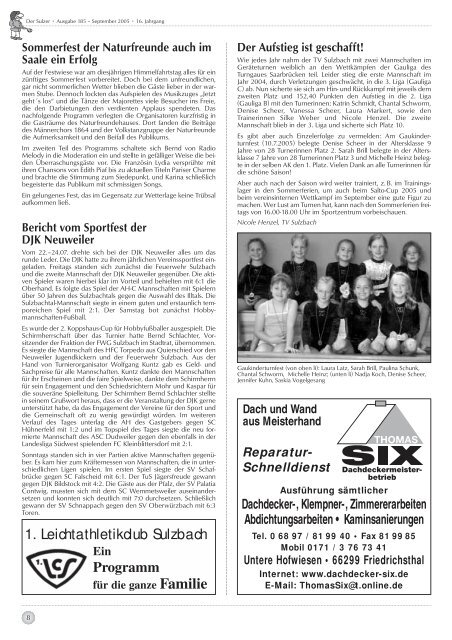 Der Sulzer â€¢ Ausgabe 185 â€“ September 2005 â€¢ 16. Jahrgang