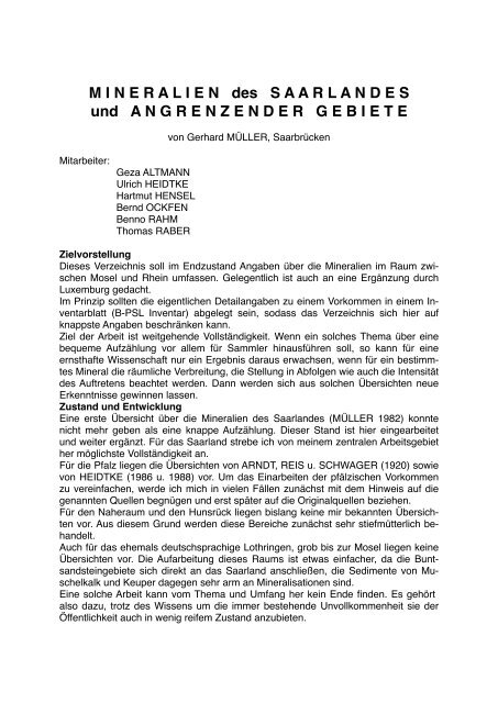 MINERALIEN des SAARLANDES und ANGRENZENDERGEBIETE