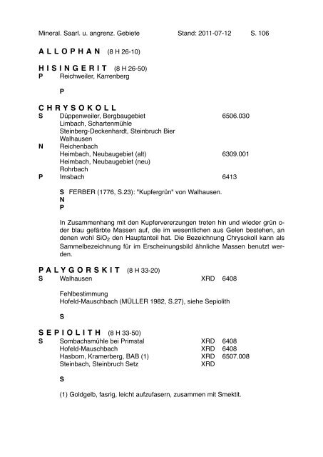 MINERALIEN des SAARLANDES und ANGRENZENDERGEBIETE