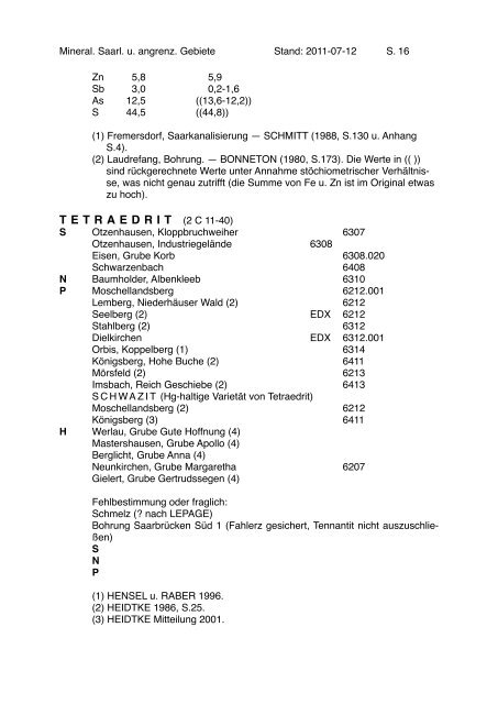 MINERALIEN des SAARLANDES und ANGRENZENDERGEBIETE