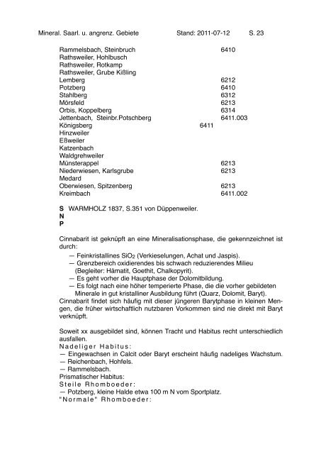 MINERALIEN des SAARLANDES und ANGRENZENDERGEBIETE