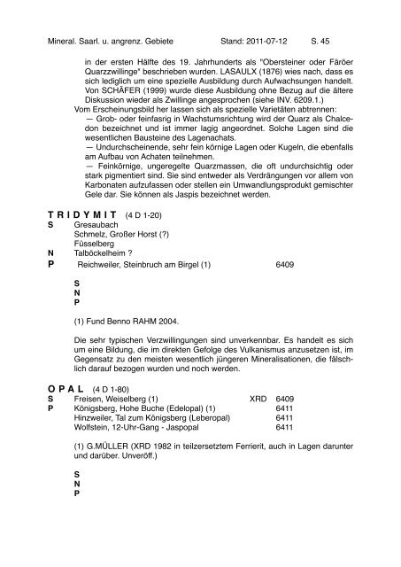 MINERALIEN des SAARLANDES und ANGRENZENDERGEBIETE