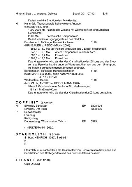 MINERALIEN des SAARLANDES und ANGRENZENDERGEBIETE