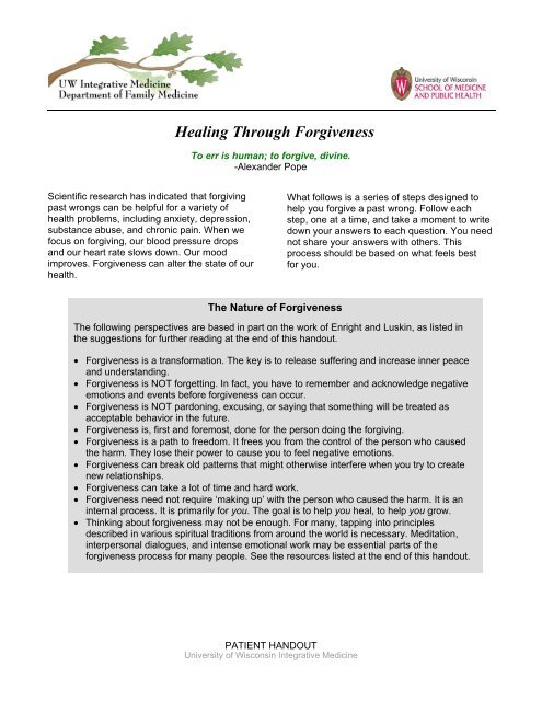 Healing Through Forgiveness - UW Family Medicine - University of ...