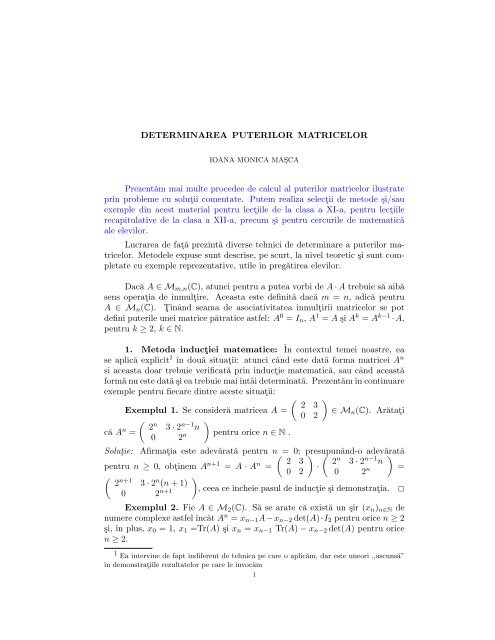 DETERMINAREA PUTERILOR MATRICELOR PrezentËam ... - SSMR