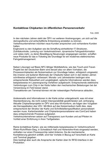 Kontaktlose Chipkarten im öffentlichen Personenverkehr