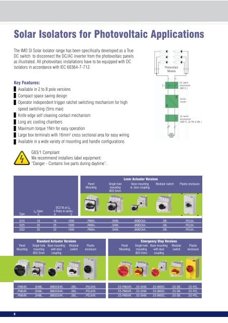 IMO Solar Isolator Range Brochure