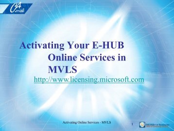 Activating Online Services MVLS - The DCS Service Catalog