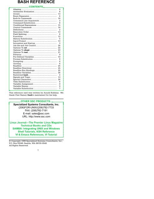 Bash Reference Card