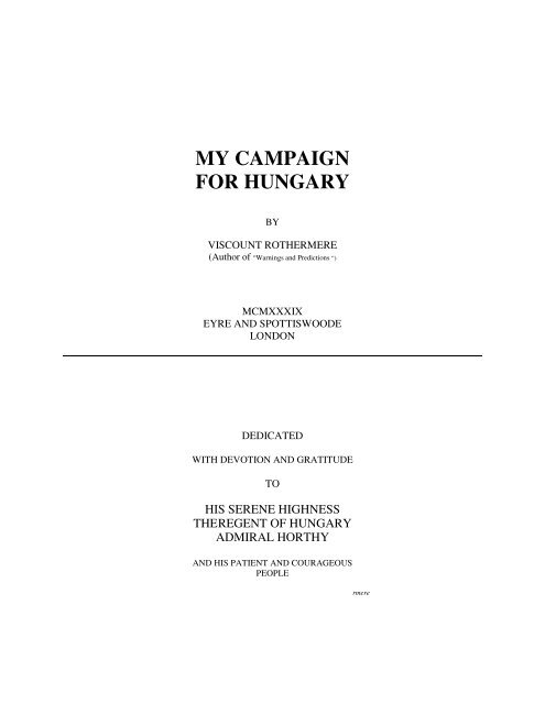 my campaign for hungary - Corvinus Library - Hungarian History