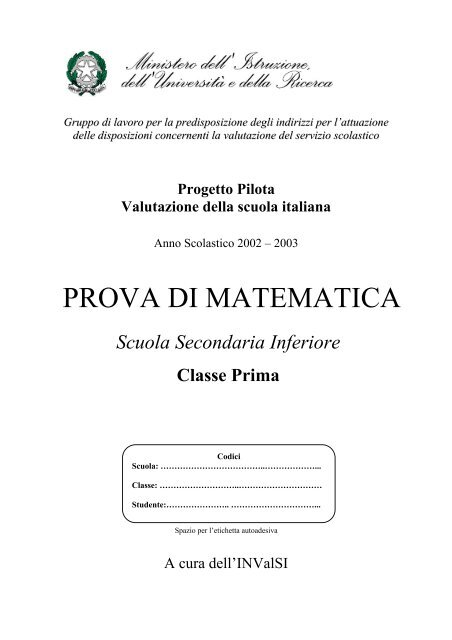 prova invalsi 2002 – 2003 matematica prima media - Engheben.it