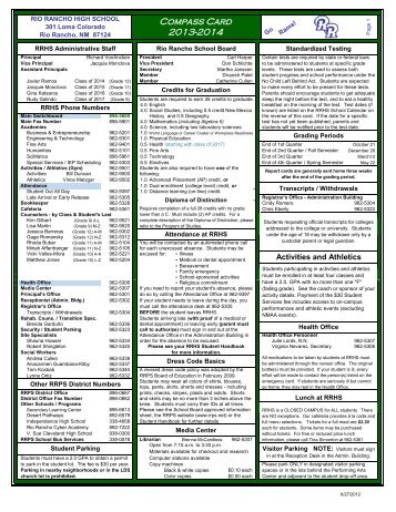 Phone numbers, key dates, school rules, and more! - Rio Rancho High