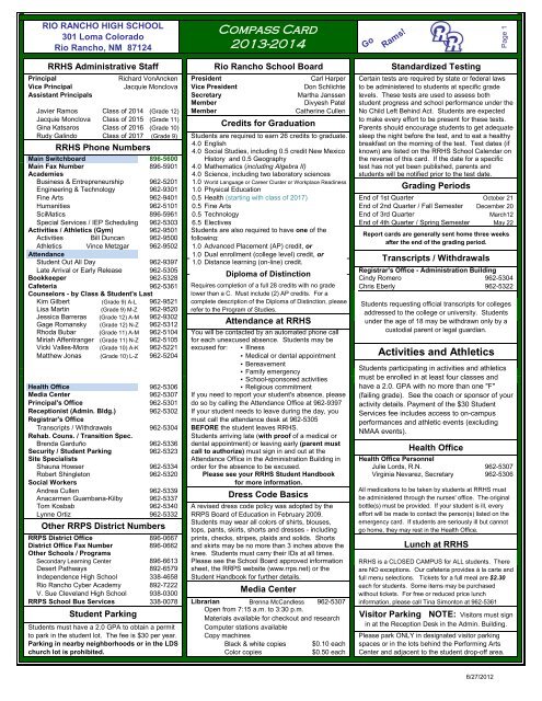 Phone numbers, key dates, school rules, and more! - Rio Rancho High