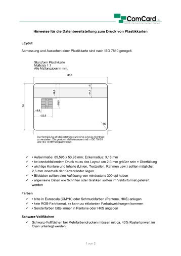 Hinweise für die Datenbereitstellung zum Druck von Plastikkarten