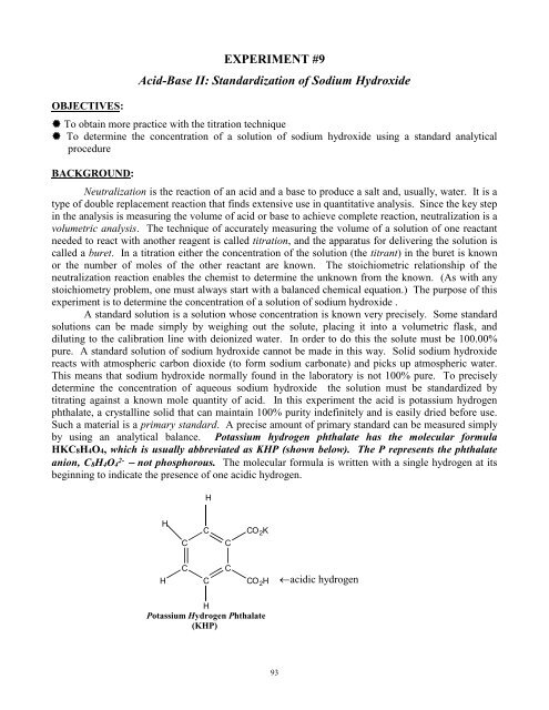 CHEM 121L ACID/BASE II