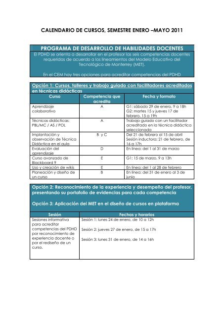 calendario - Campus Estado de México - Tecnológico de Monterrey