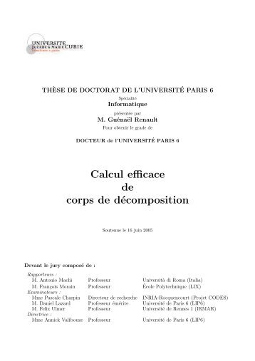 Calcul efficace de corps de dÃ©composition - LIP6