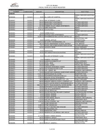 Fiscal Year 2012 - City of Irving, Texas