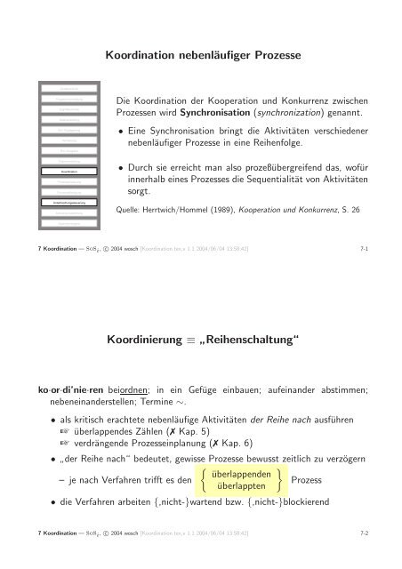 Koordination nebenlÃ¤ufiger Prozesse Koordinierung ... - CS 4