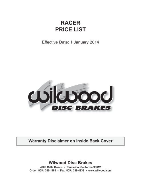 Retail Price List - Wilwood Engineering