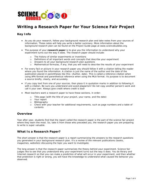 6th grade science fair research paper example