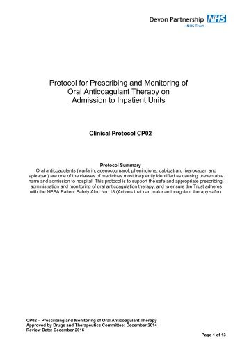 CP02 Oral Anticoagulant Therapy - Devon Partnership NHS Trust