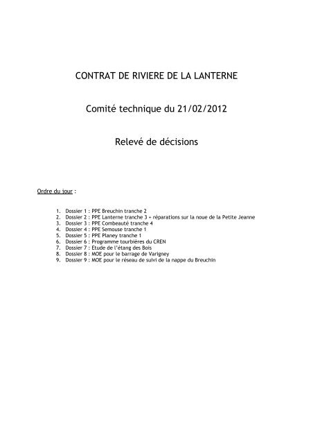 CONTRAT DE RIVIERE DE LA LANTERNE ComitÃ© technique du 21 ...