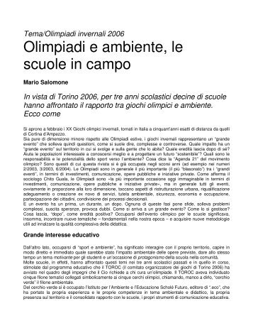 Olimpiadi e ambiente, le scuole in campo - Il Portale Italiano dell ...