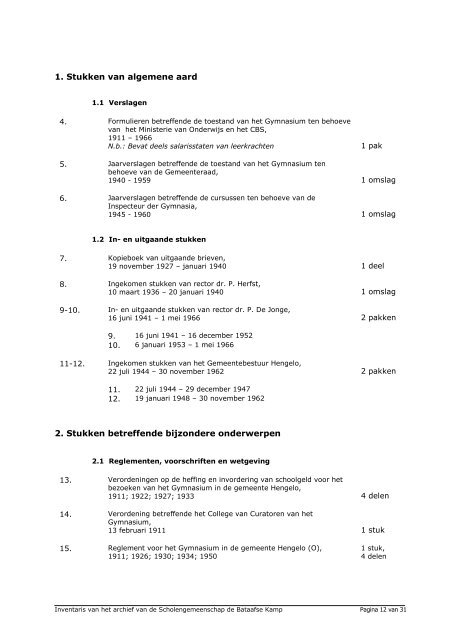 Archief van Scholengemeenschap de Bataafse Kamp - Gemeente ...