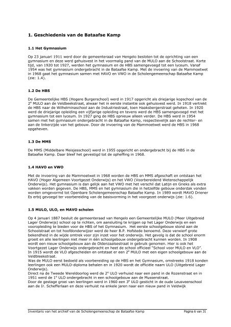 Archief van Scholengemeenschap de Bataafse Kamp - Gemeente ...