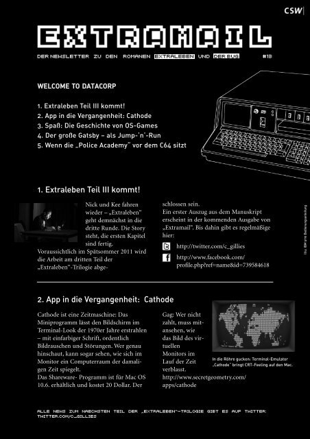 1. Extraleben Teil III kommt! 2. App in die Vergangenheit: Cathode