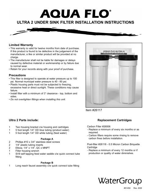 ultra 2 under sink filter installation instructions - Watergroup