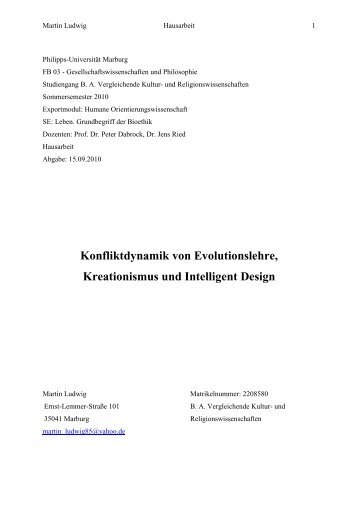 Konfliktdynamik von Evolutionslehre, Kreationismus und Intelligent ...