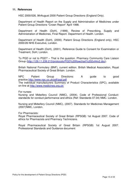 POLICY FOR PATIENT GROUP DIRECTIONS (PGD) - NHS