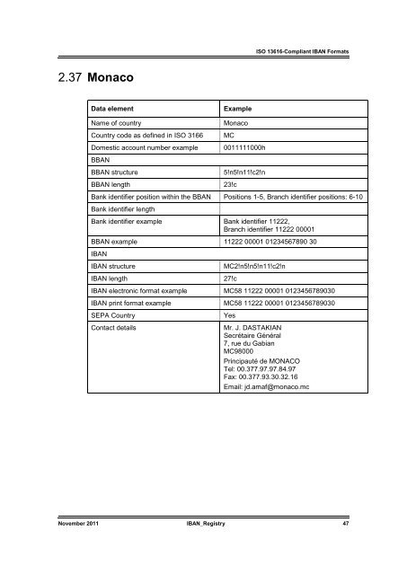 IBAN registry at SWIFT - BMI