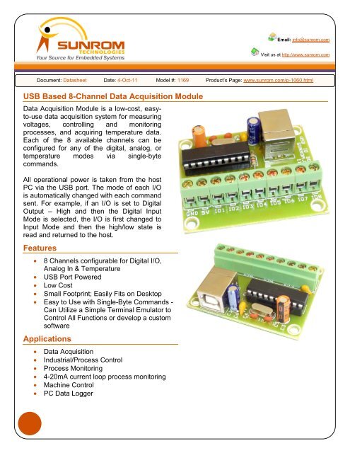 USB Based 8-Channel Data Acquisition Module Features Applications