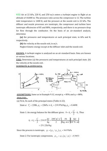 9.53 Air at 22 kpa, 220 K, and 250 m/s enters a turbojet engine in ...