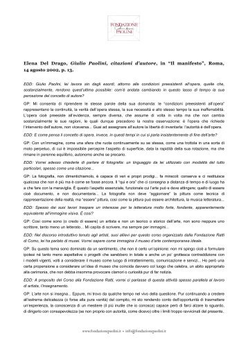 Elena Del Drago, Giulio Paolini, citazioni d'autore, in - Fondazione ...