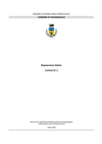 Nuovo Regolamento Edilizio - Agg. Var. 3 - Comune di Tavagnacco