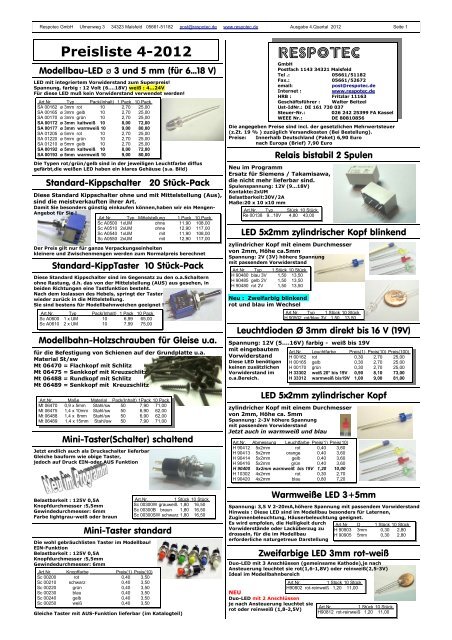 RESPOTEC Preisliste 4-2012