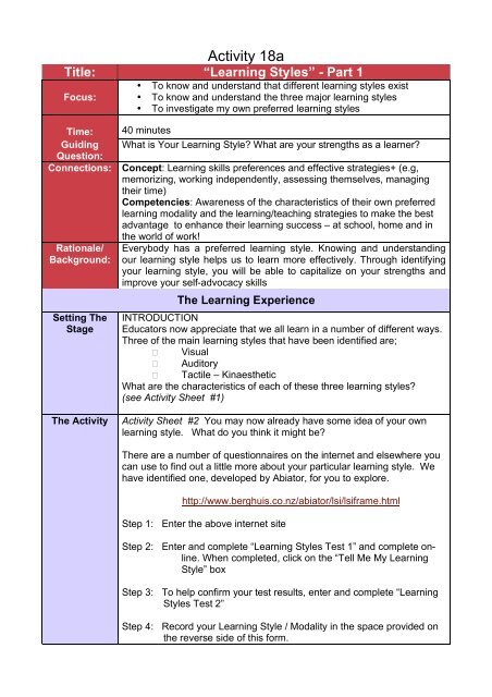 Learning styles - Blueprint - Australian Blueprint for Career ...