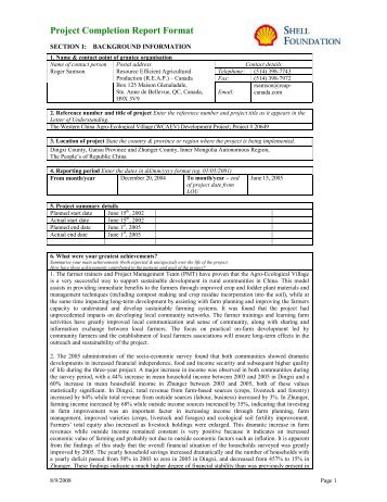 Project Completion Report Format - Resource Efficient Agricultural ...