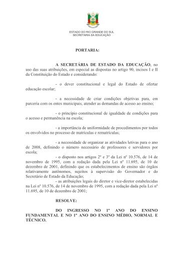 PORTARIA: A SECRETÃRIA DE ESTADO DA EDUCAÃÃO, no uso ...
