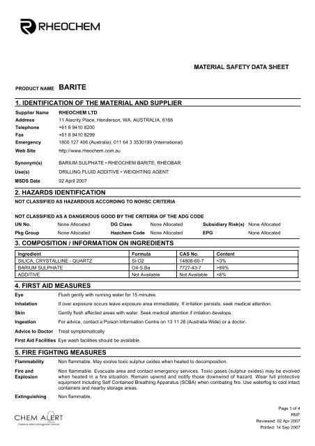 MSDS - Barite (Rheochem) - Santos