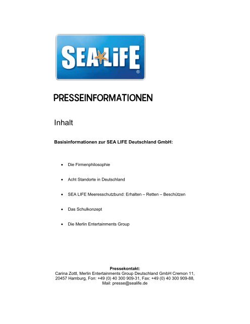 Pressemappe 2013 - Sea Life