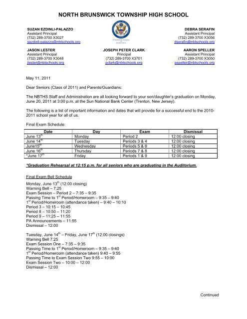 12th Grade Parent Final Exam Information 5 9 11 (pdf) - North ...