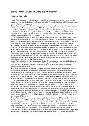 266/03 : Kevin Mgwanga Gunme et al / Cameroon RÃ©sumÃ© des faits