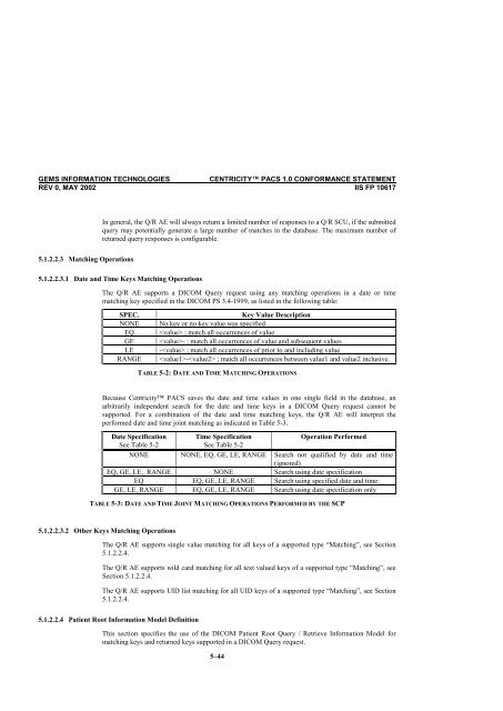 Centricity PACS Version 1.0 CONFORMANCE STATEMENT for ...